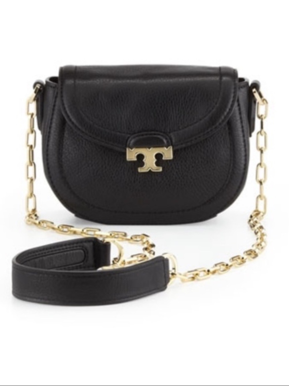 Tory Burch Black Leather Crossbody with Gold Chain Strap